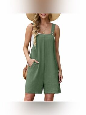 Amazon Olive Green Sleeveless Romper with Pockets